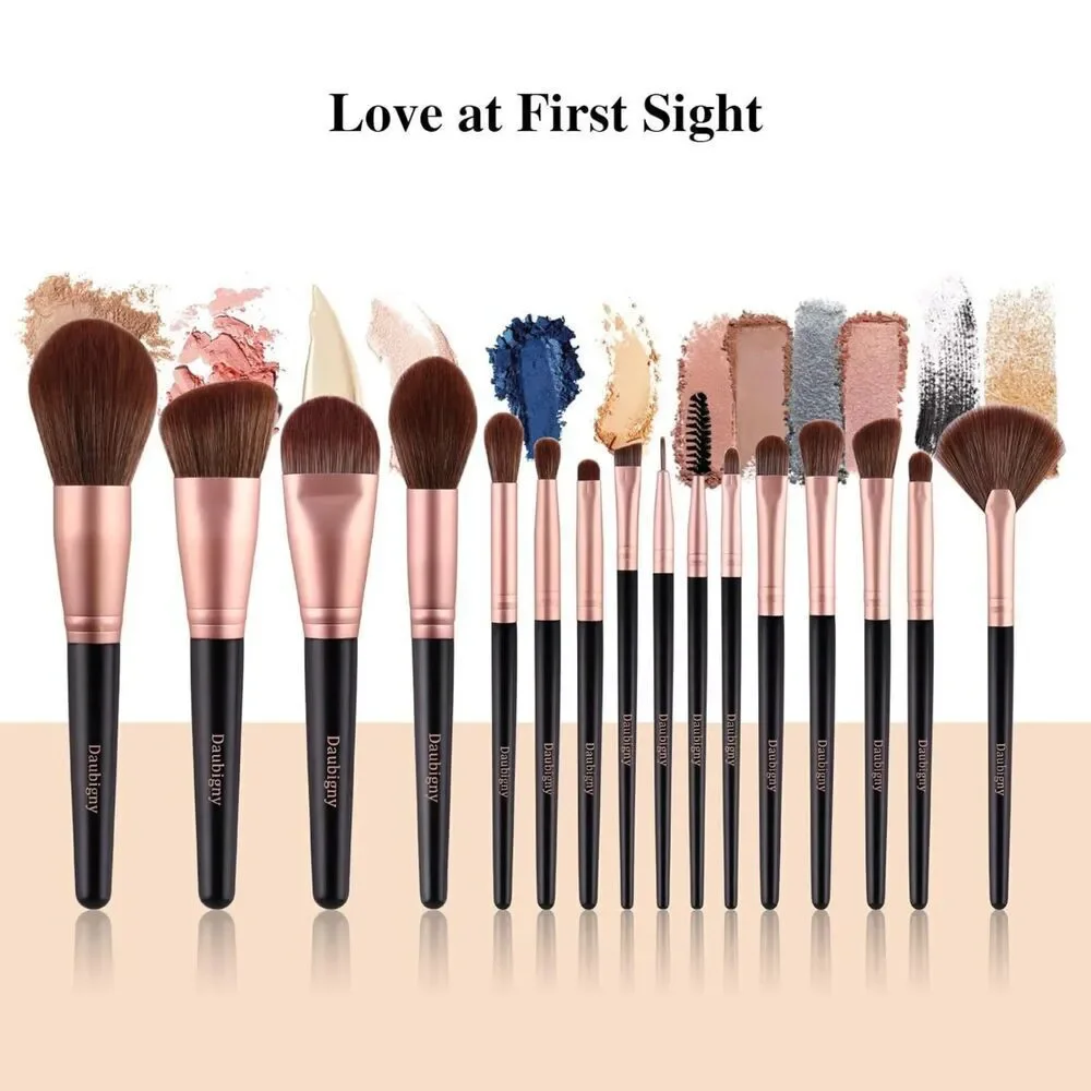 Daubigny 16Pieces Black Complete Premium Synthetic Professional Makeup Brushes